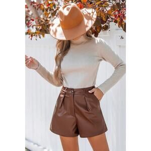 CUPSHE Brown Faux Leather Pocket Straight Leg Shorts SIZE XL NWT